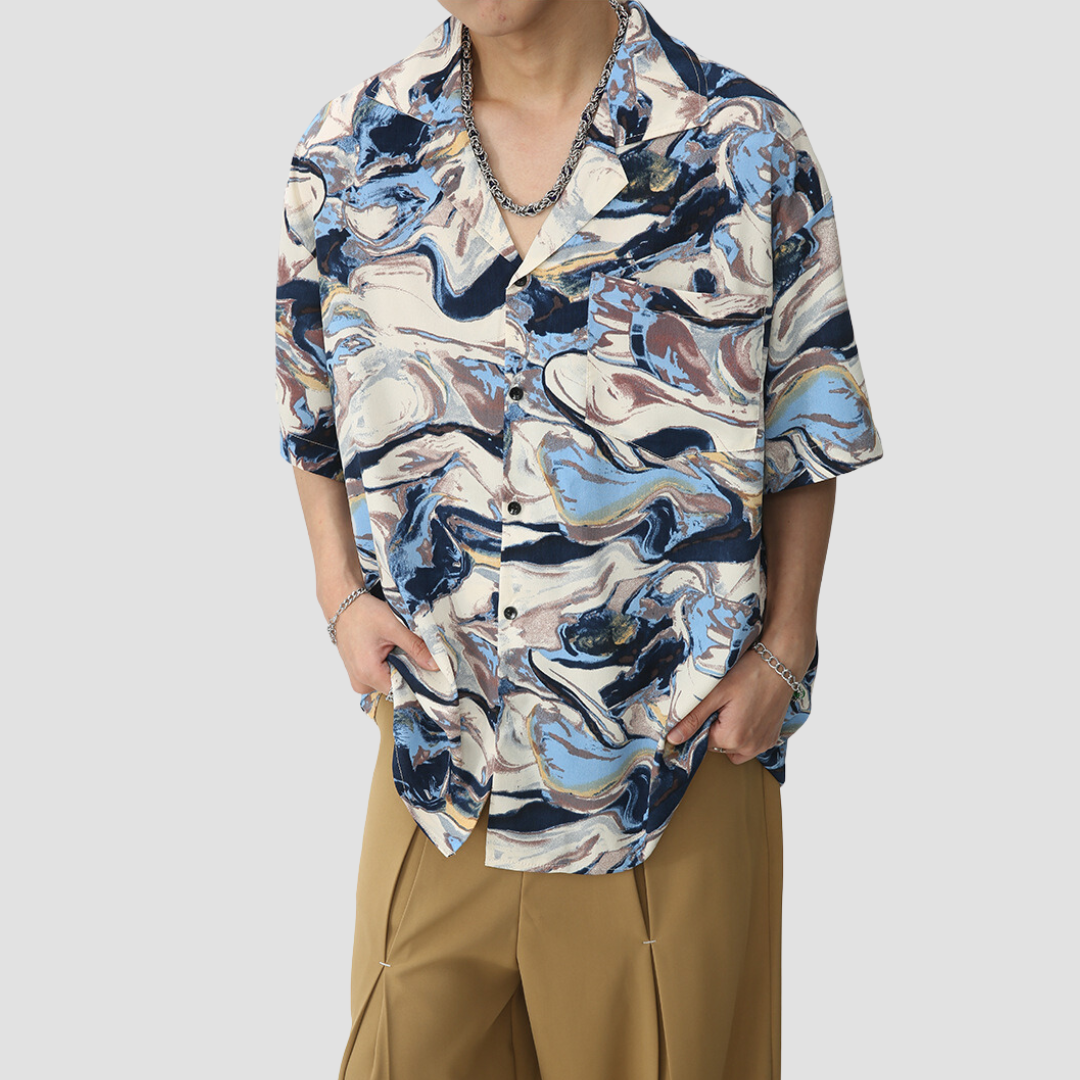 marble pattern short-sleeved T-shirt – Inked.