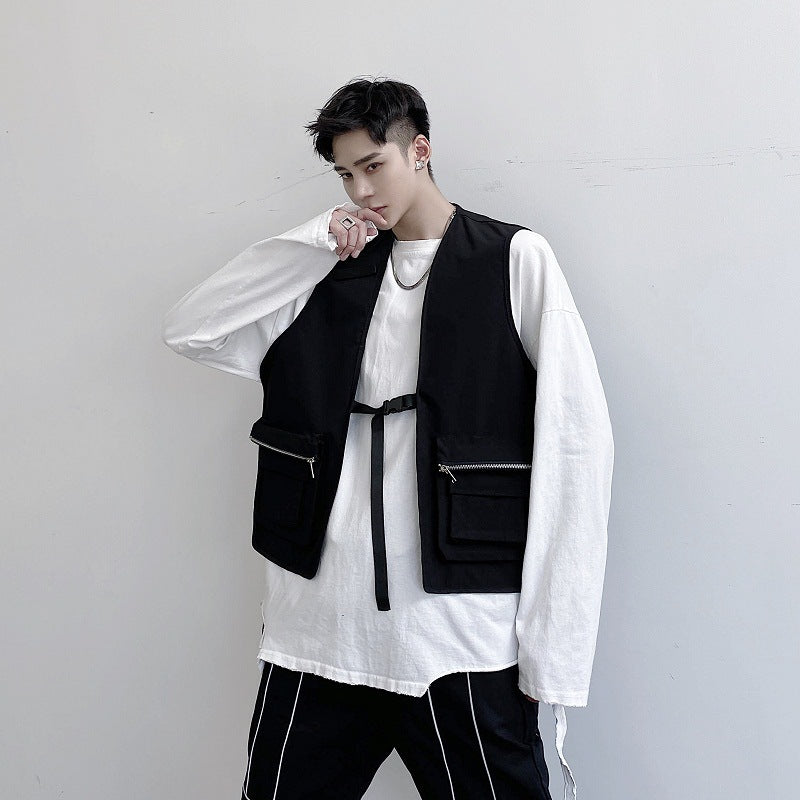 Silver zip pocket vest