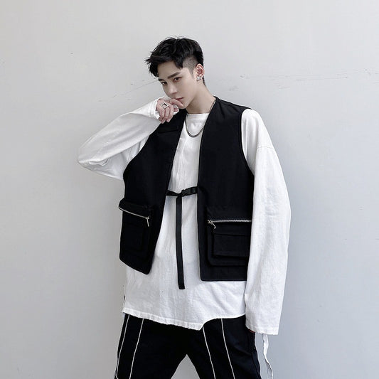 Silver zip pocket vest