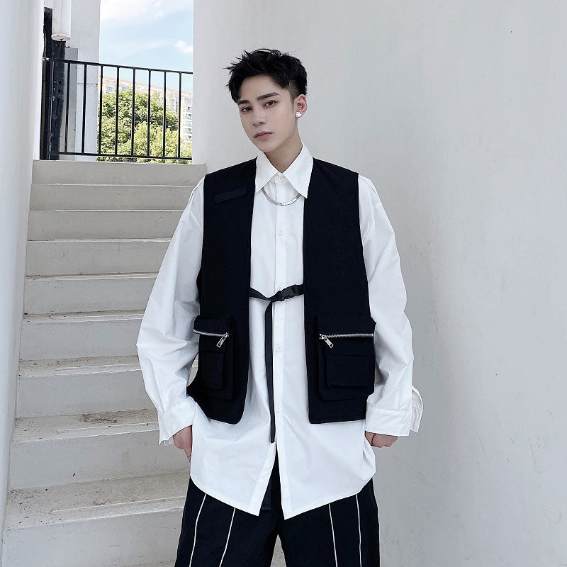 Silver zip pocket vest