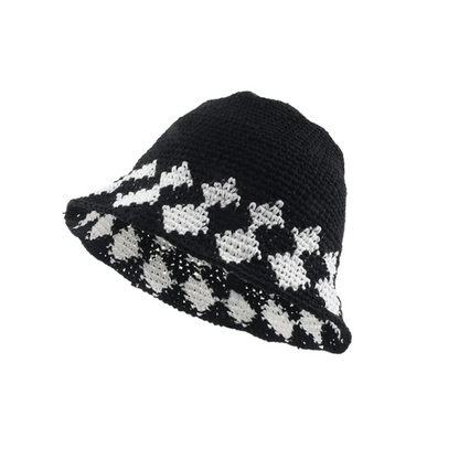 crochet checkered basket hat