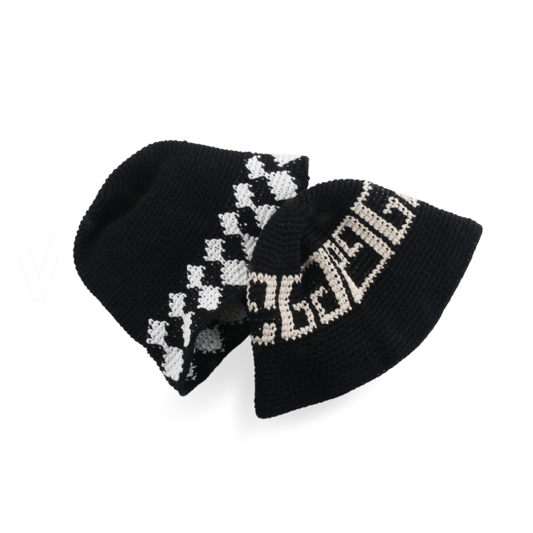 crochet checkered basket hat