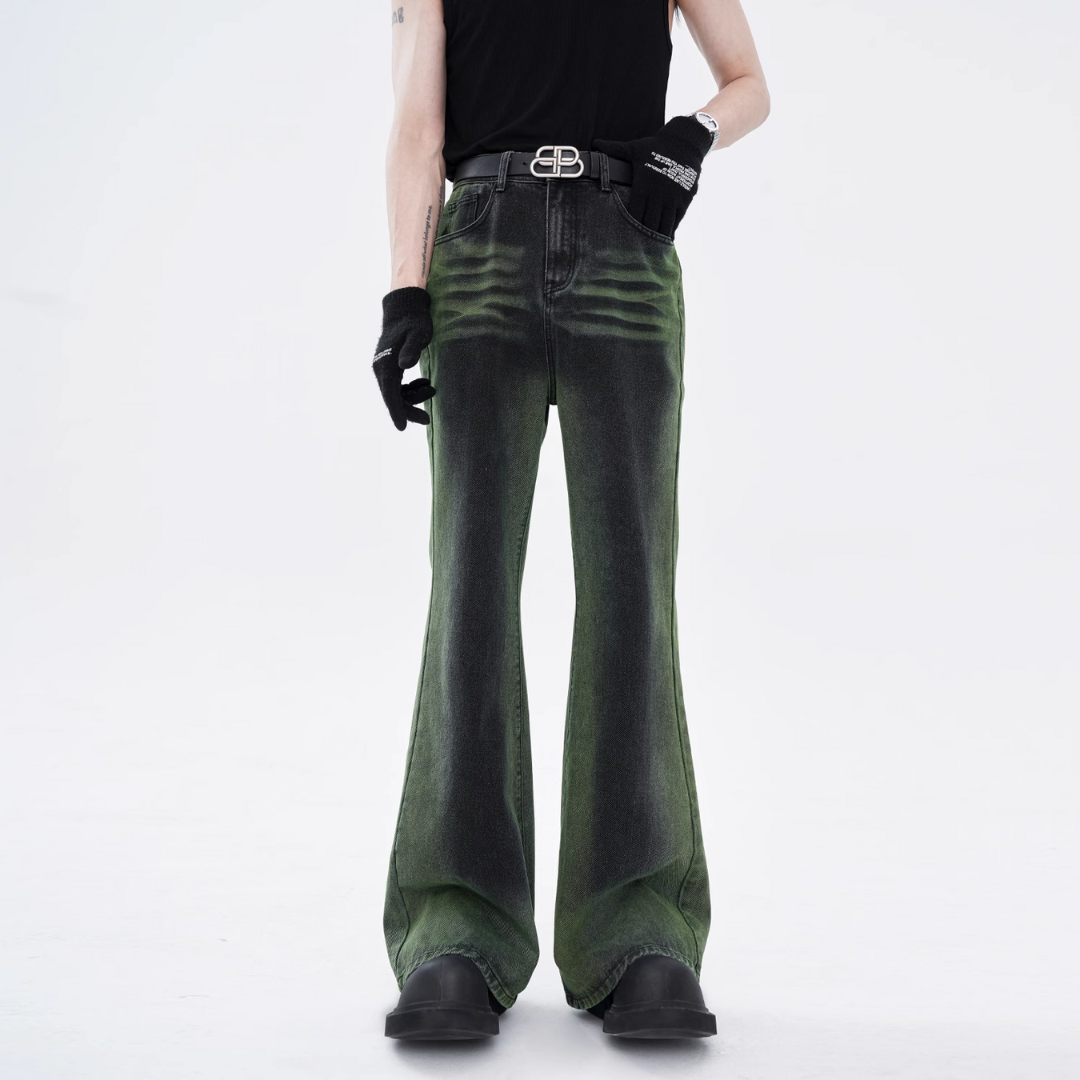 dark green boot cut denim pants