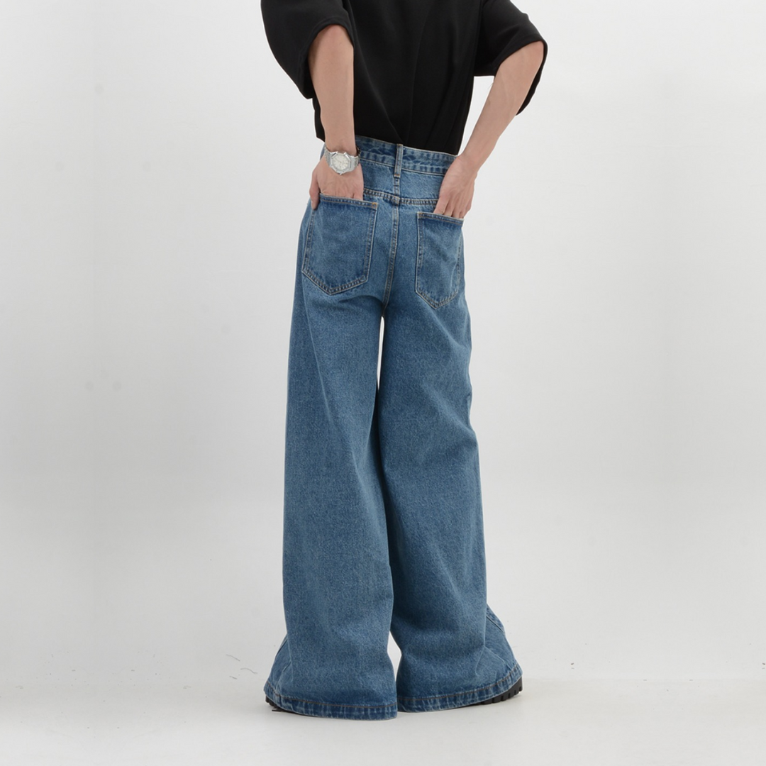 design loose wide-leg mop denim pants
