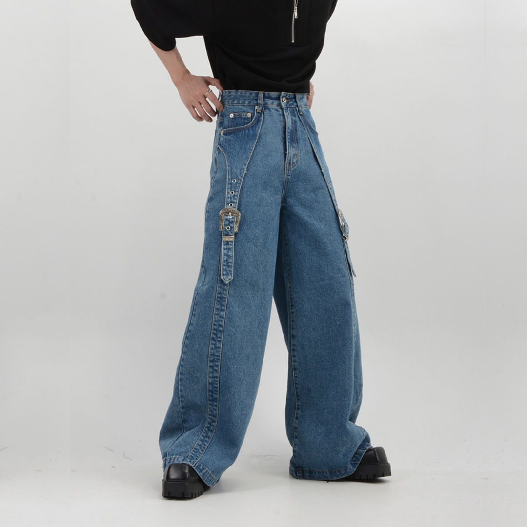 design loose wide-leg mop denim pants