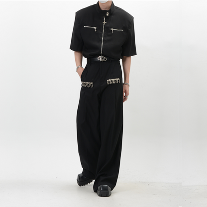 metal parts straight wide pants