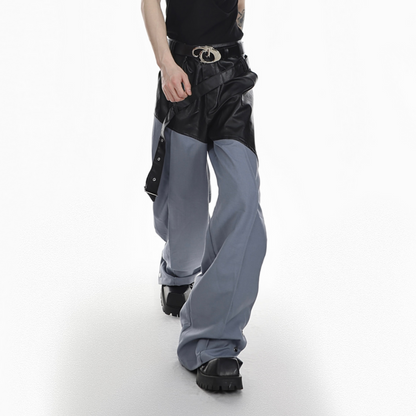 bicolor diagonal belt design pants