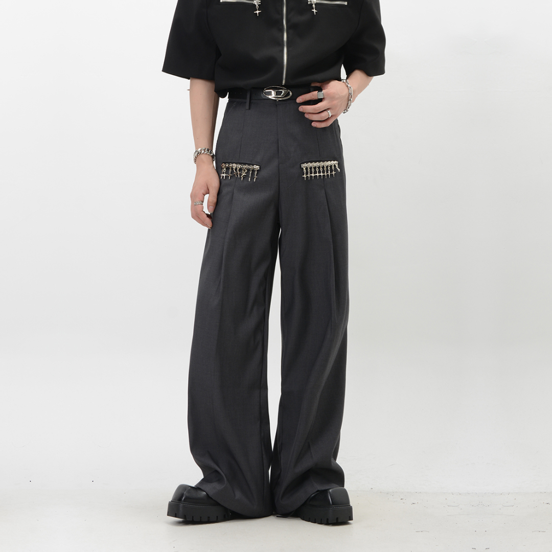 metal parts straight wide pants