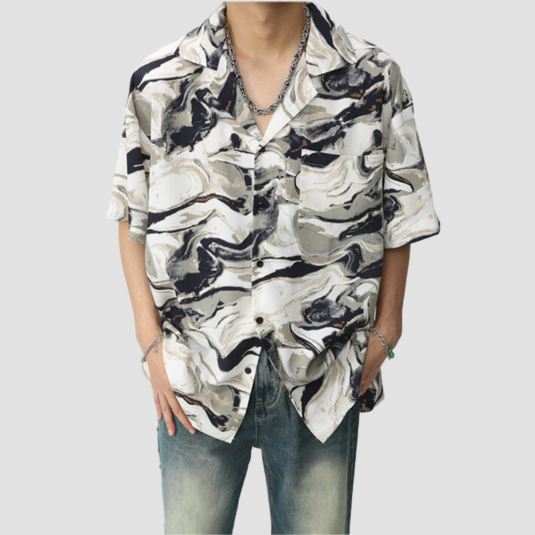 marble pattern short-sleeved T-shirt