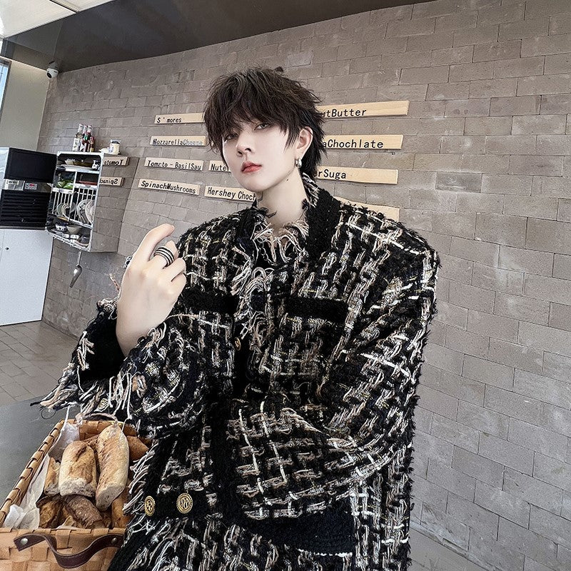 Glen check tweed men's coat