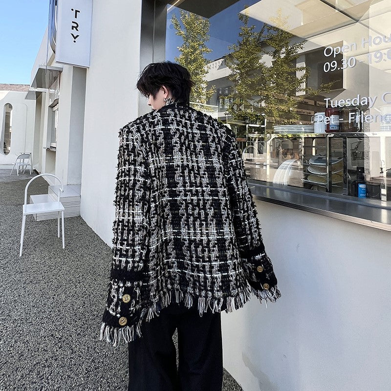 Glen check tweed men's coat
