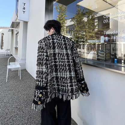 Glen check tweed men's coat