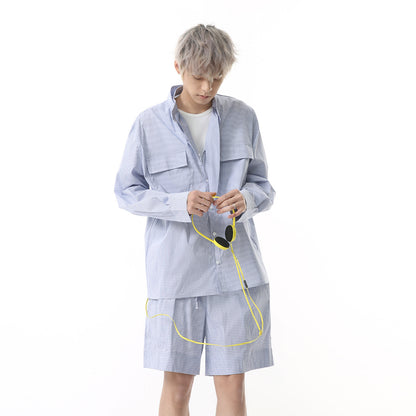 Small checkered long sleeve shirt casual pants！