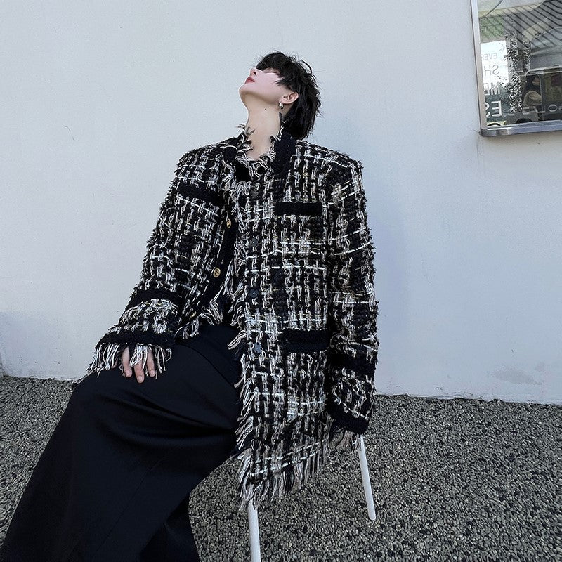 Glen check tweed men's coat