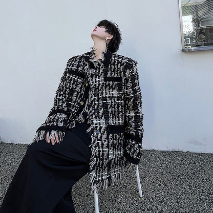 Glen check tweed men's coat