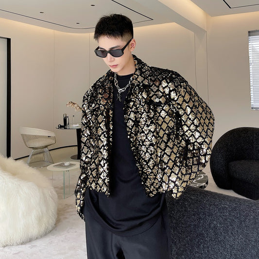 Street Gold Sequin Diamond Short Jacket
