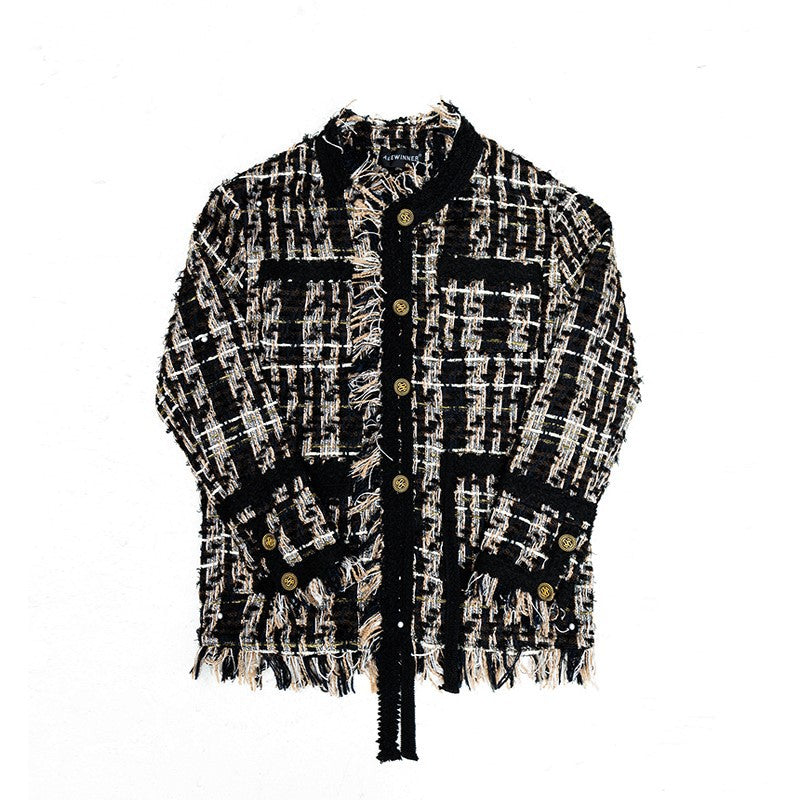 Glen check tweed men's coat