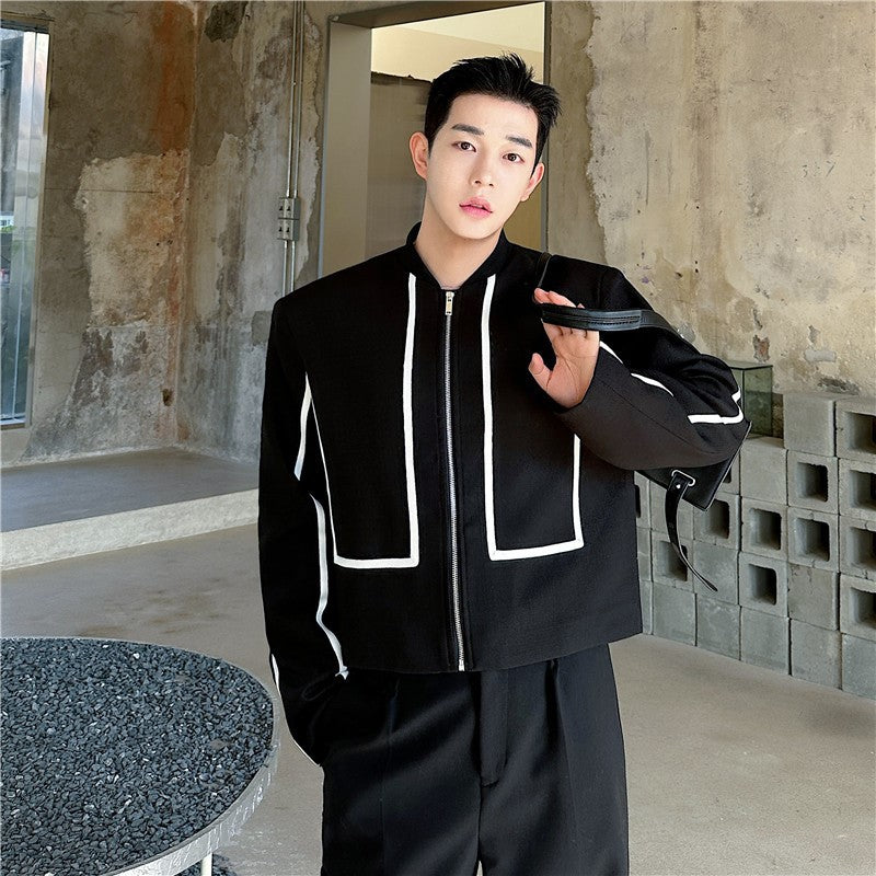 Zip-up jacket with white piping