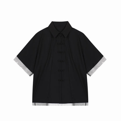 Layered collar, button lapel, short sleeves！