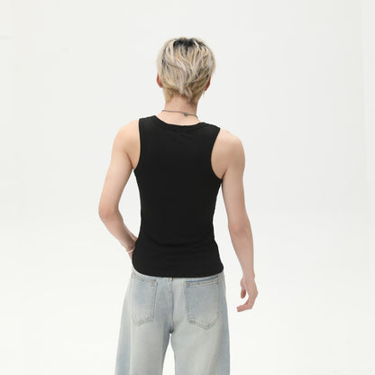 Solid Color Casual Rib Slim Sleeveless Pullover Vest！
