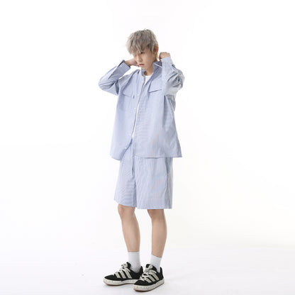 Small checkered long sleeve shirt casual pants！