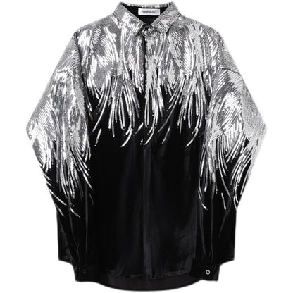 Silver Sequin Velvet Long Sleeve Shirt