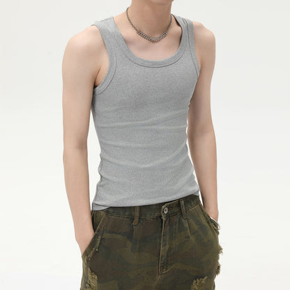 Solid Color Casual Rib Slim Sleeveless Pullover Vest！