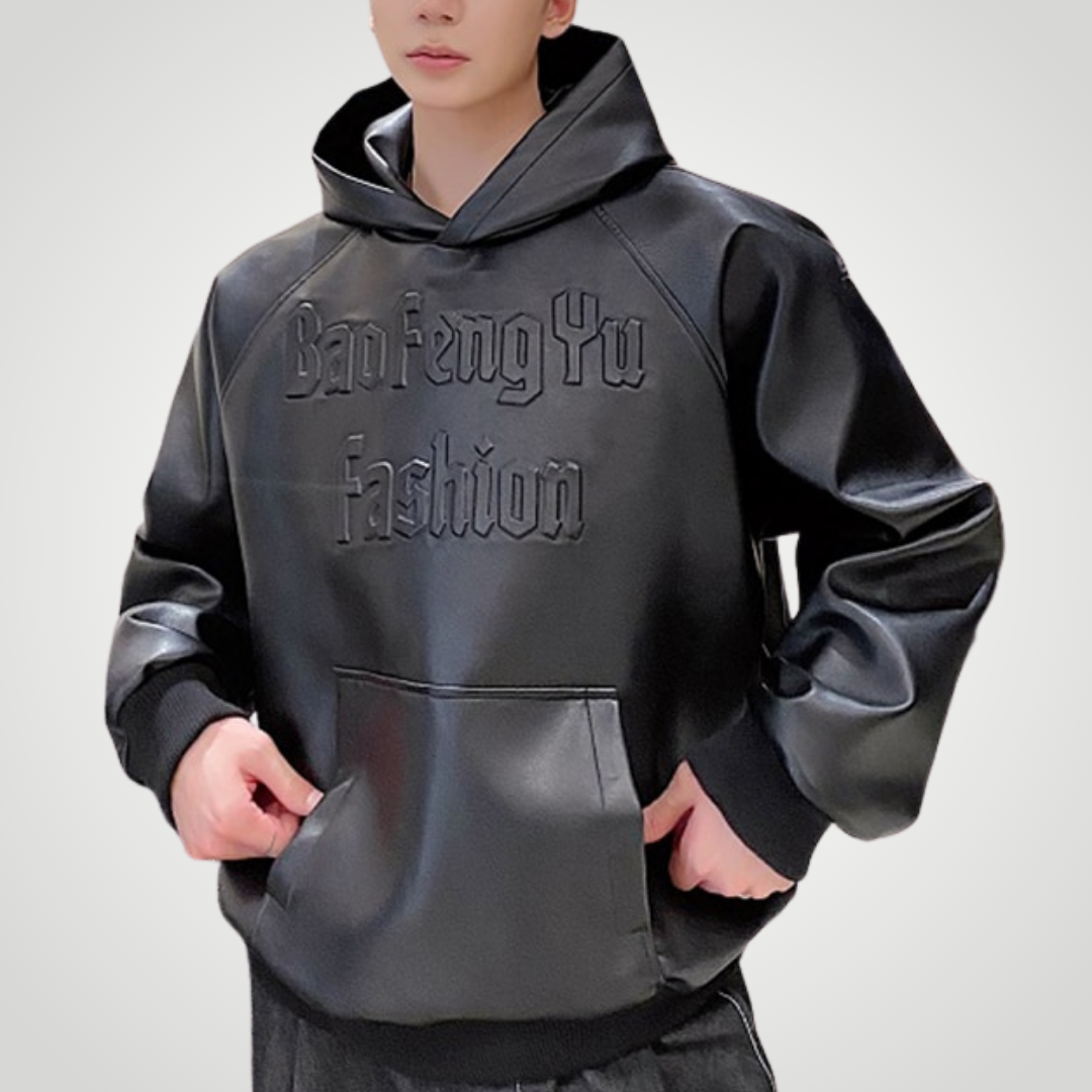 leather emblem hoodie