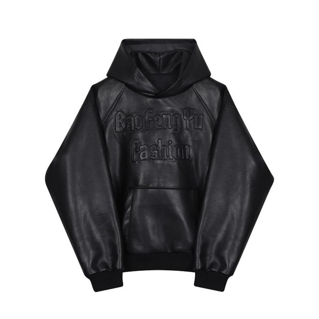 leather emblem hoodie