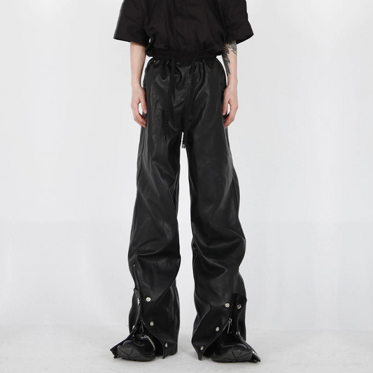 glossy button wide pants