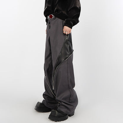 leather contrast designed pants