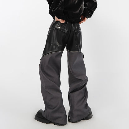 leather contrast designed pants